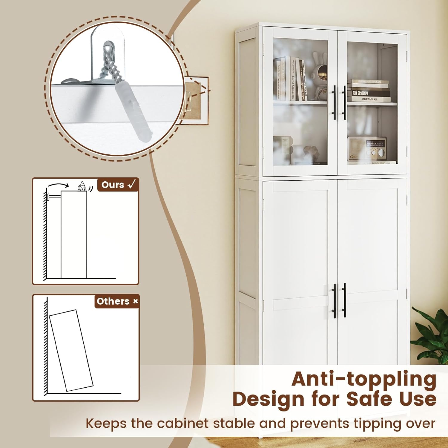 Tall Storage Cabinet White Adjustable Shelves Hook Unit