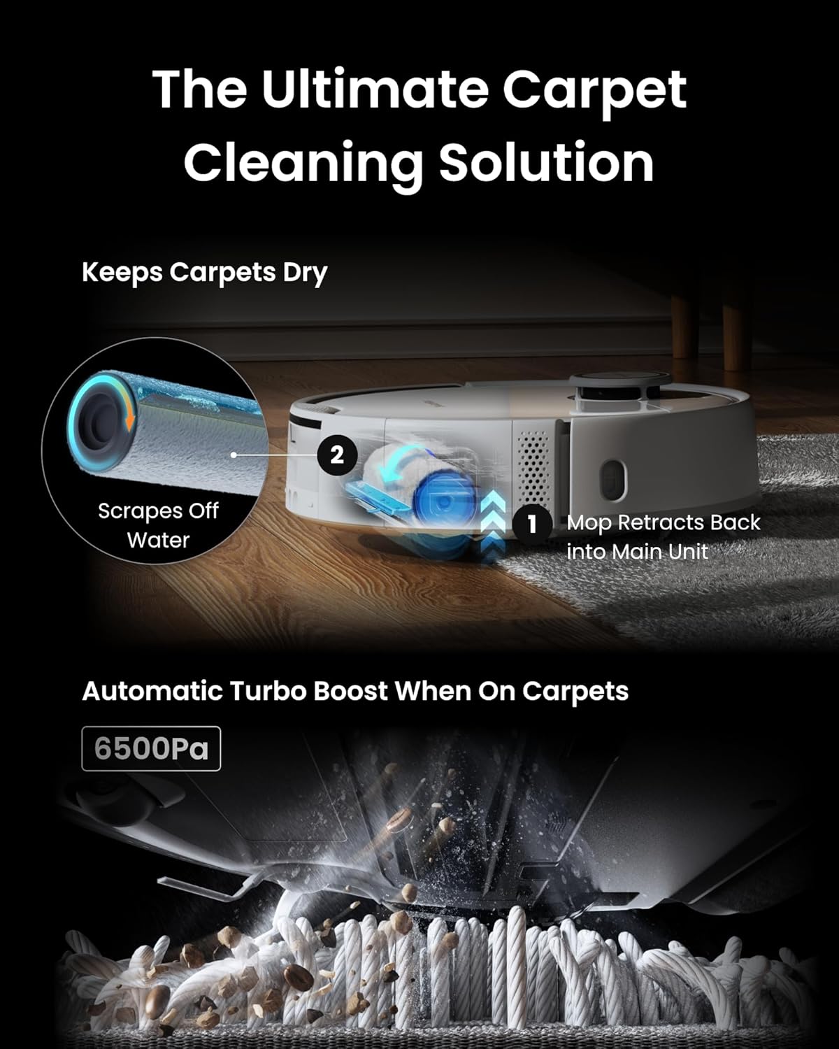 Robot Vacuum Mop Self Draining Refilling 6500Pa Auto Empty WiFi