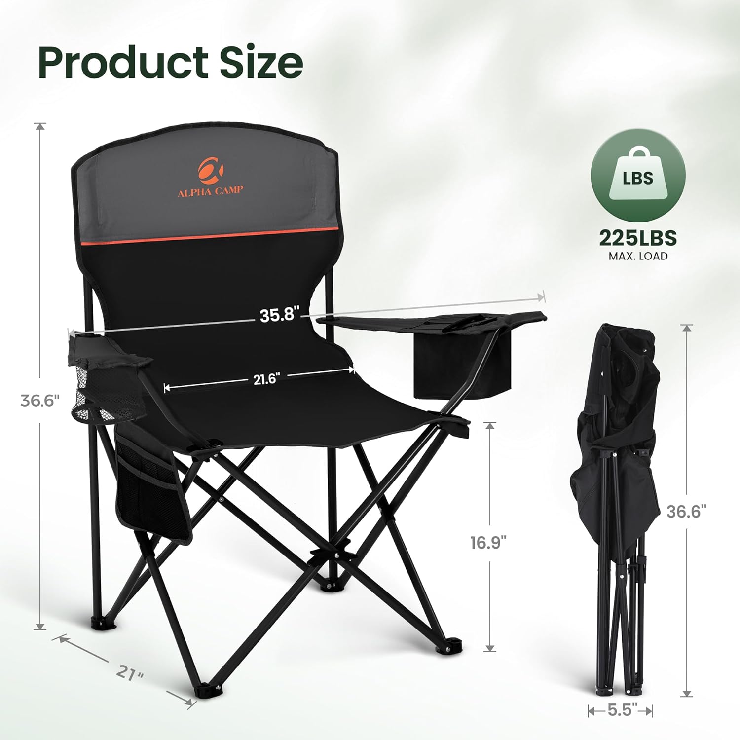 Camping Chairs 2 Pack Cooler Bag Cup Holder Black