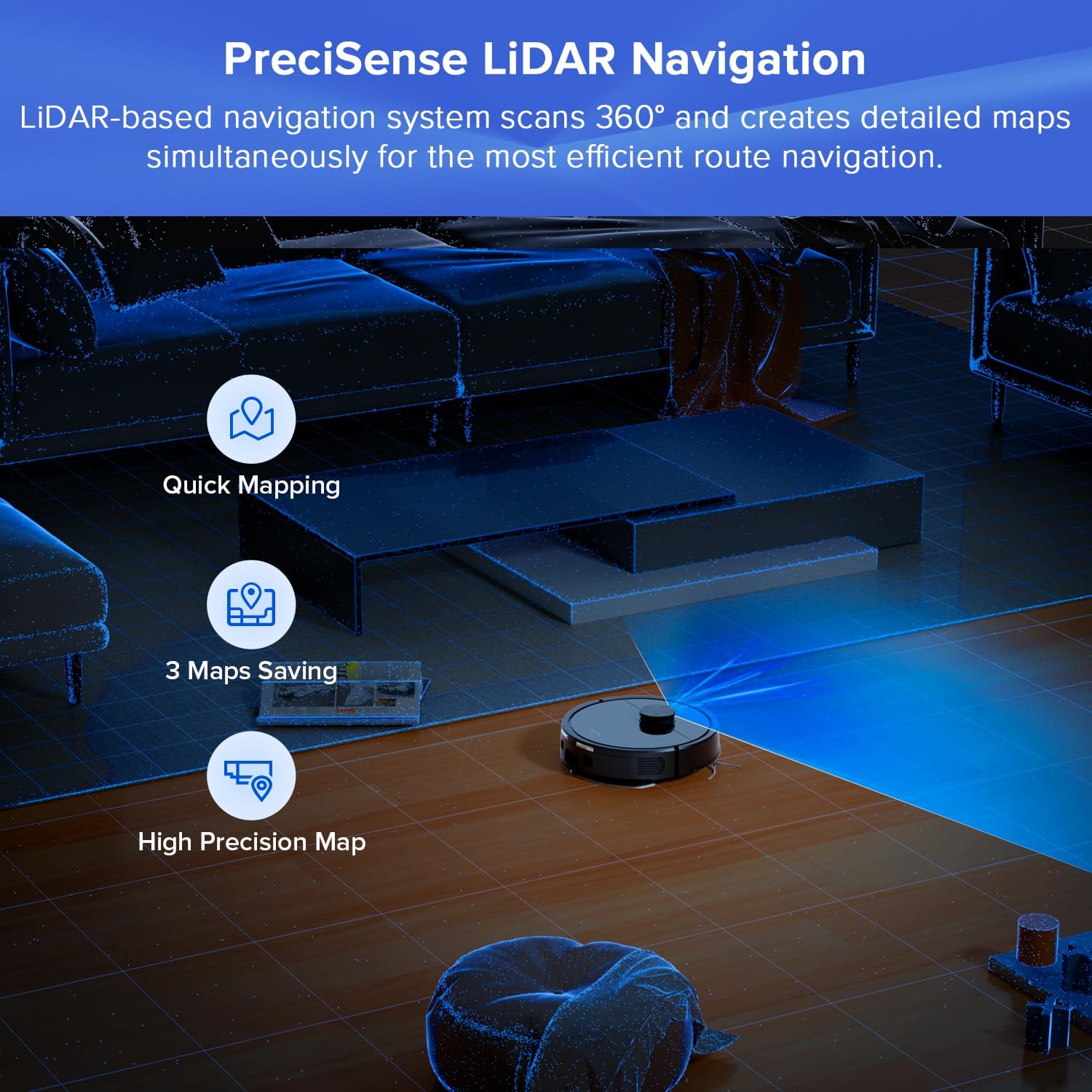 Robot Vacuum Mop 8000Pa Self Empty LiDAR Mapping 7 Week Clean