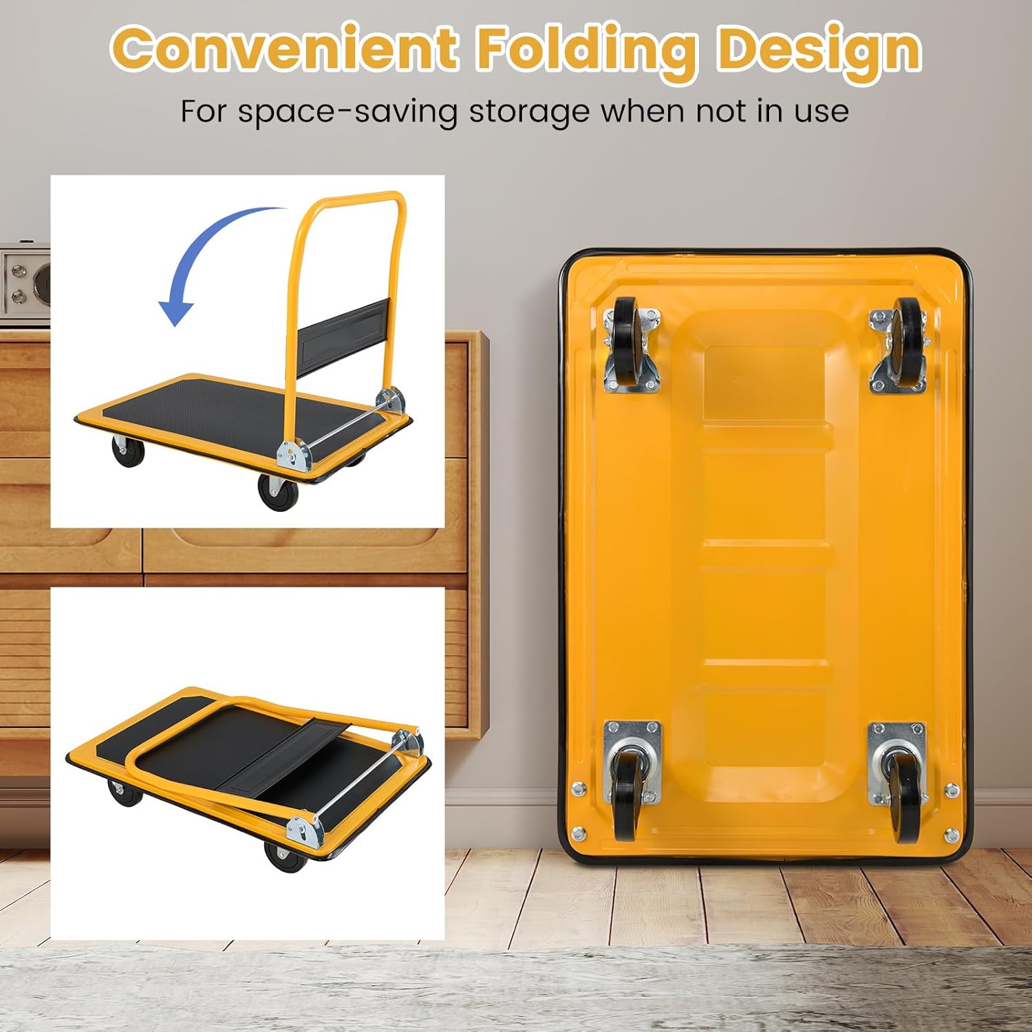 Portable 300KG Flatbed Push Cart Folding Platform Truck