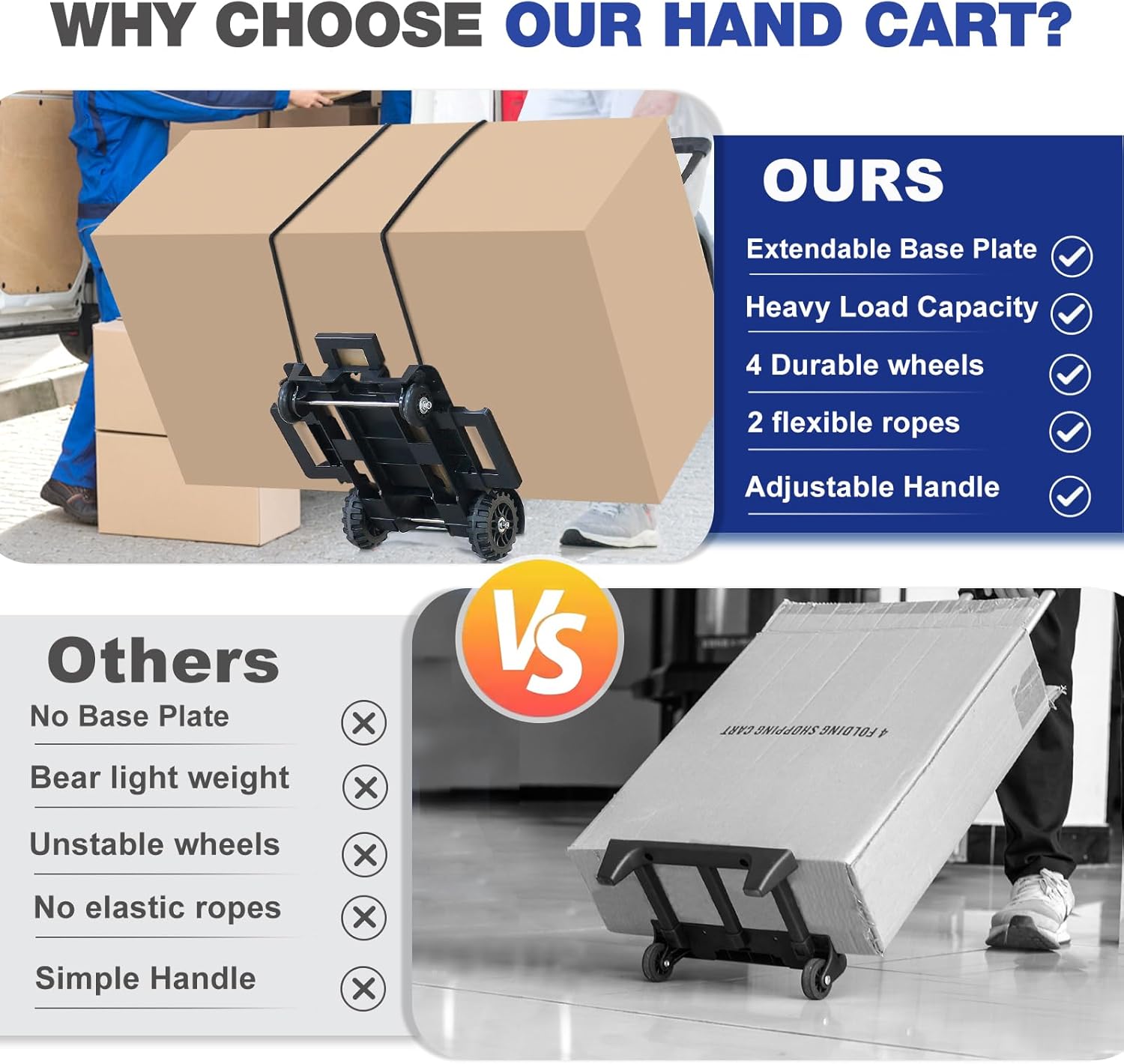 Folding Hand Truck Trolley 45KG 4 Wheel Steel Cart
