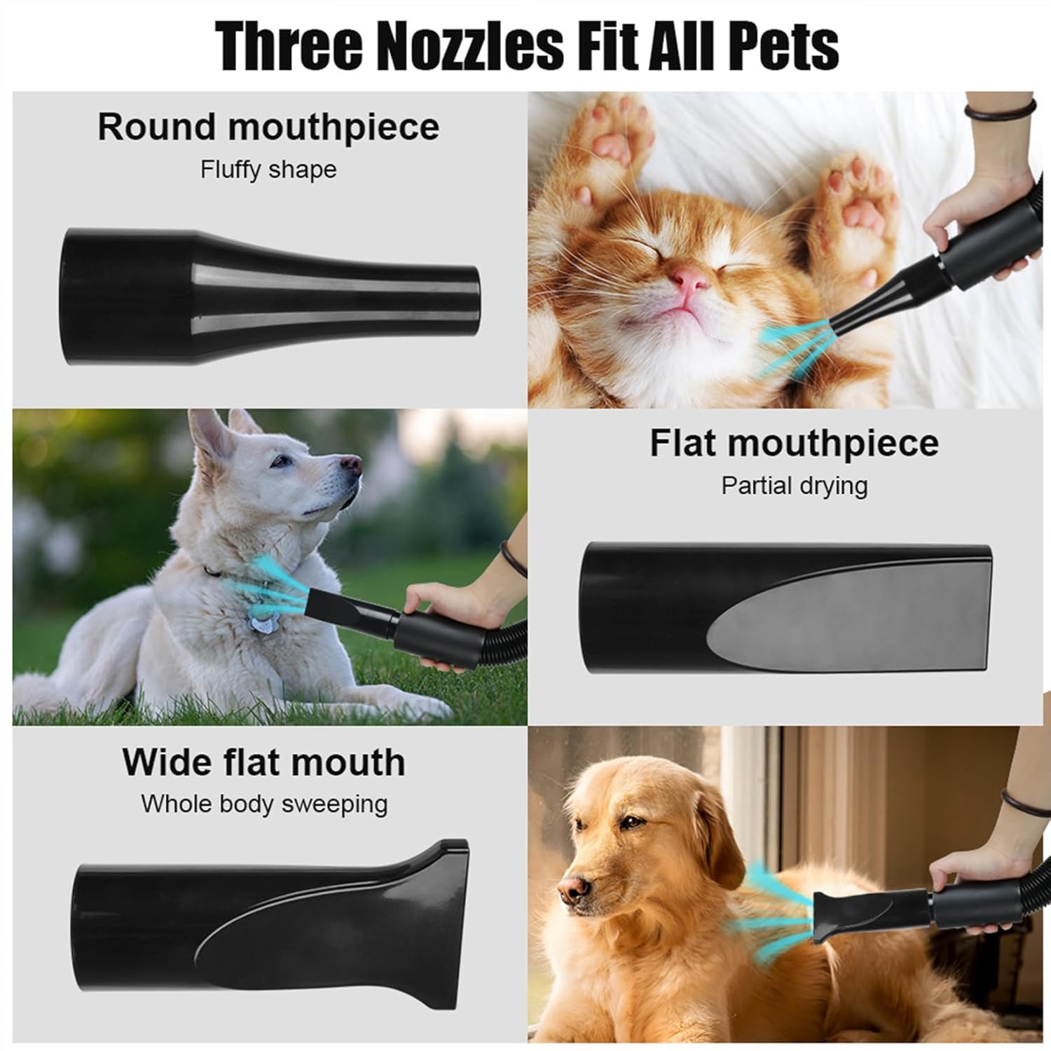 Dog Hair Dryer 2800W Pet Grooming Blaster Low Noise 4 Nozzle