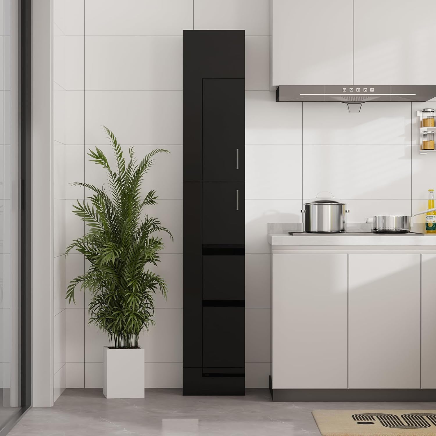 Tall Corner Cabinet Black High Gloss 4 Shelf Unit