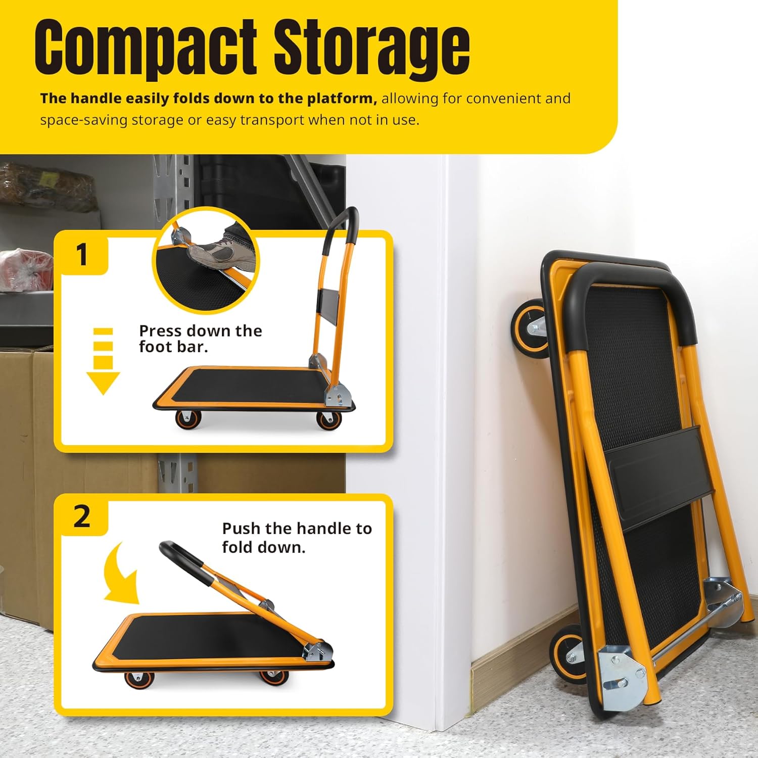 Foldable Platform Push Dolly 150KG Cart Black Yellow