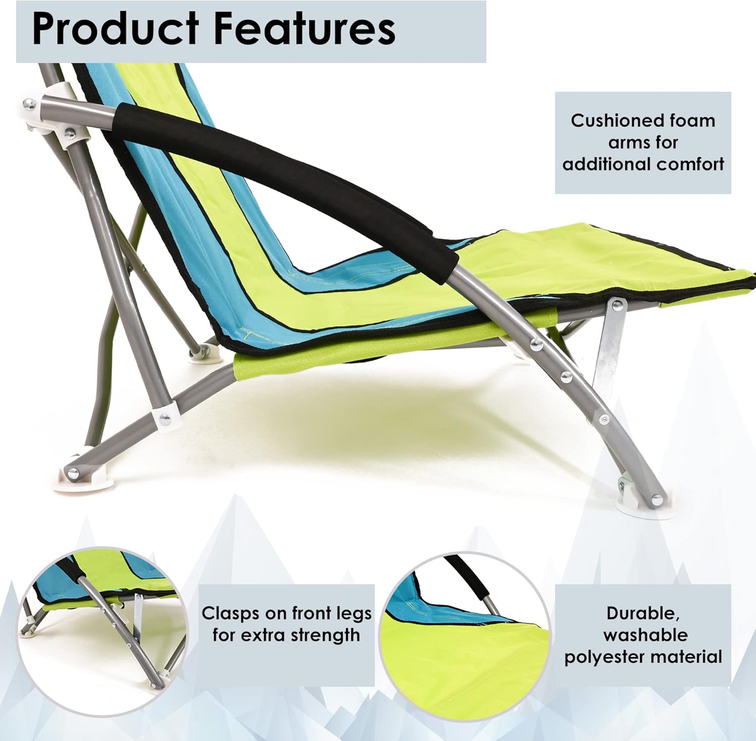 Set of 2 Low Folding Beach Chairs Green