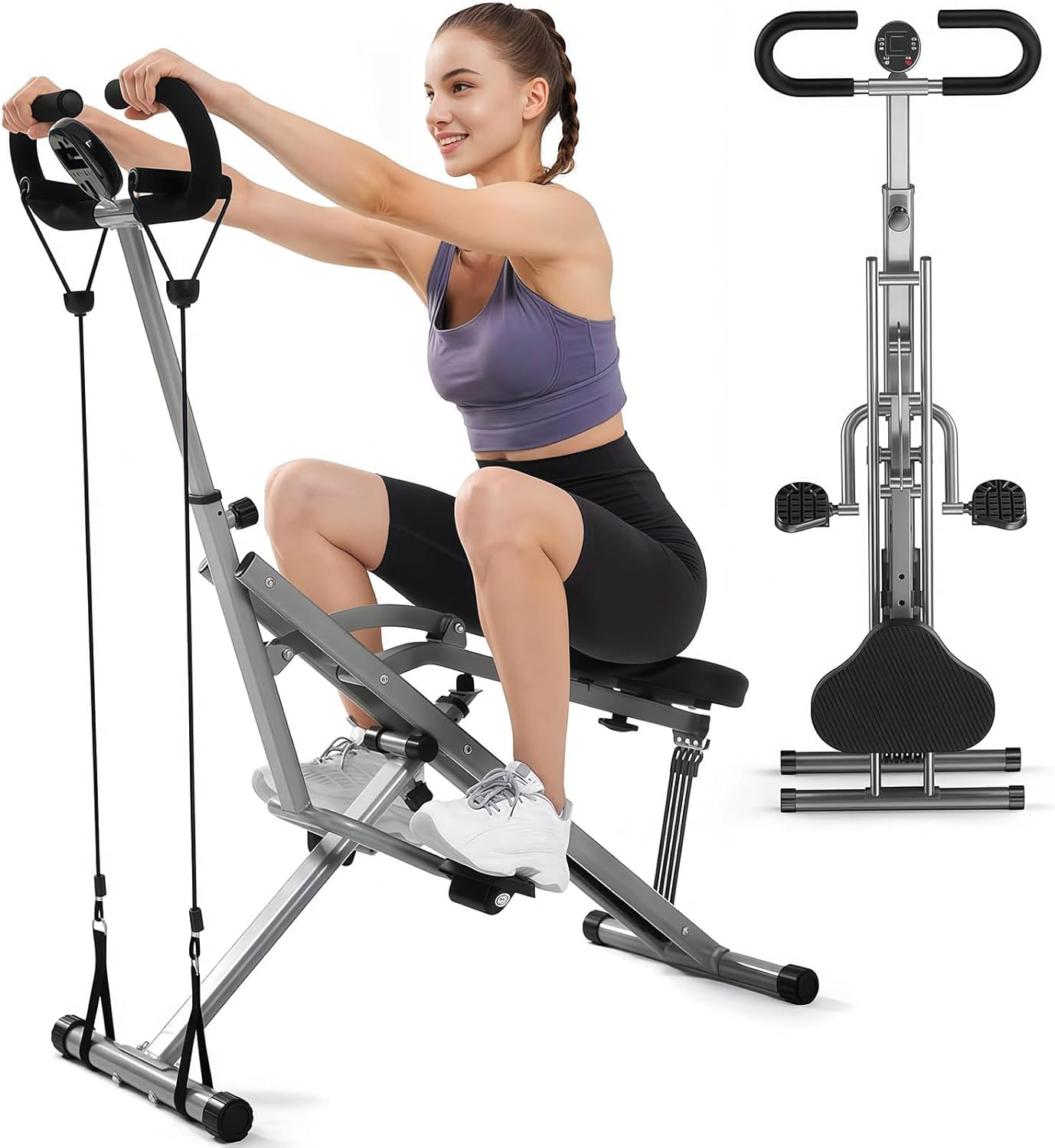 2 in 1 Squat Machine Rowing Trainer Foldable Home Gym Glutes Legs