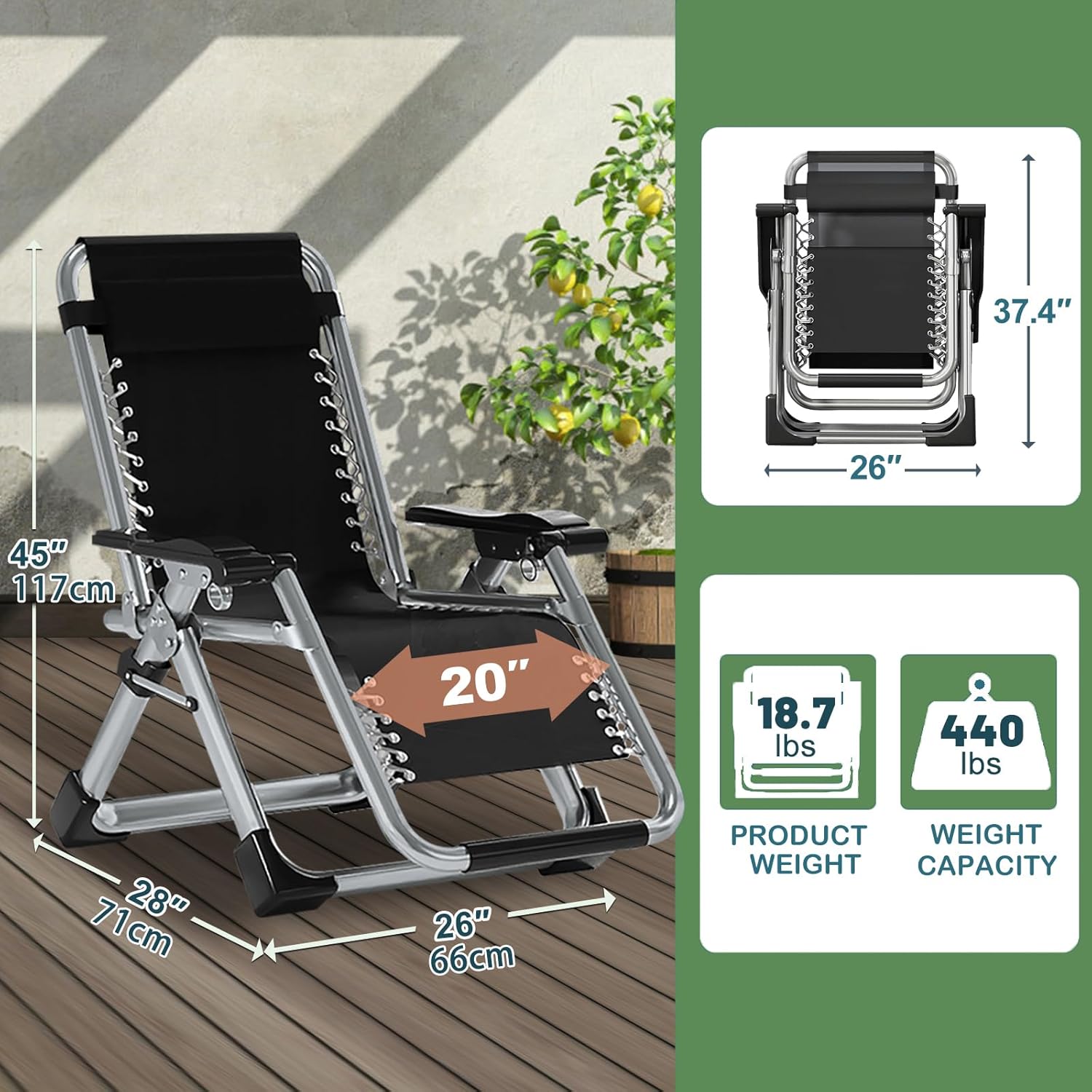 Zero Gravity Recliner Chair Folding Sun Lounger Light Grey