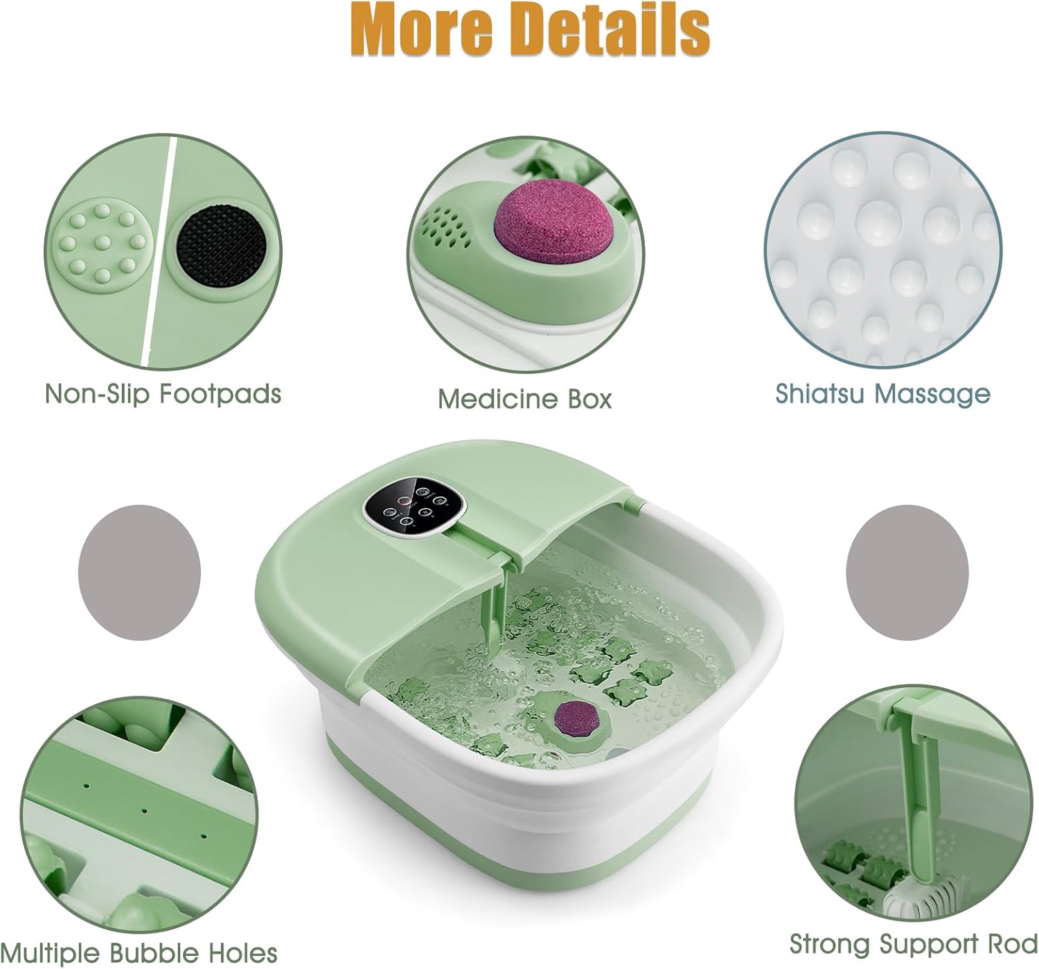 Foldable Foot Spa Massager Heated Bubble Roller Remote Timer