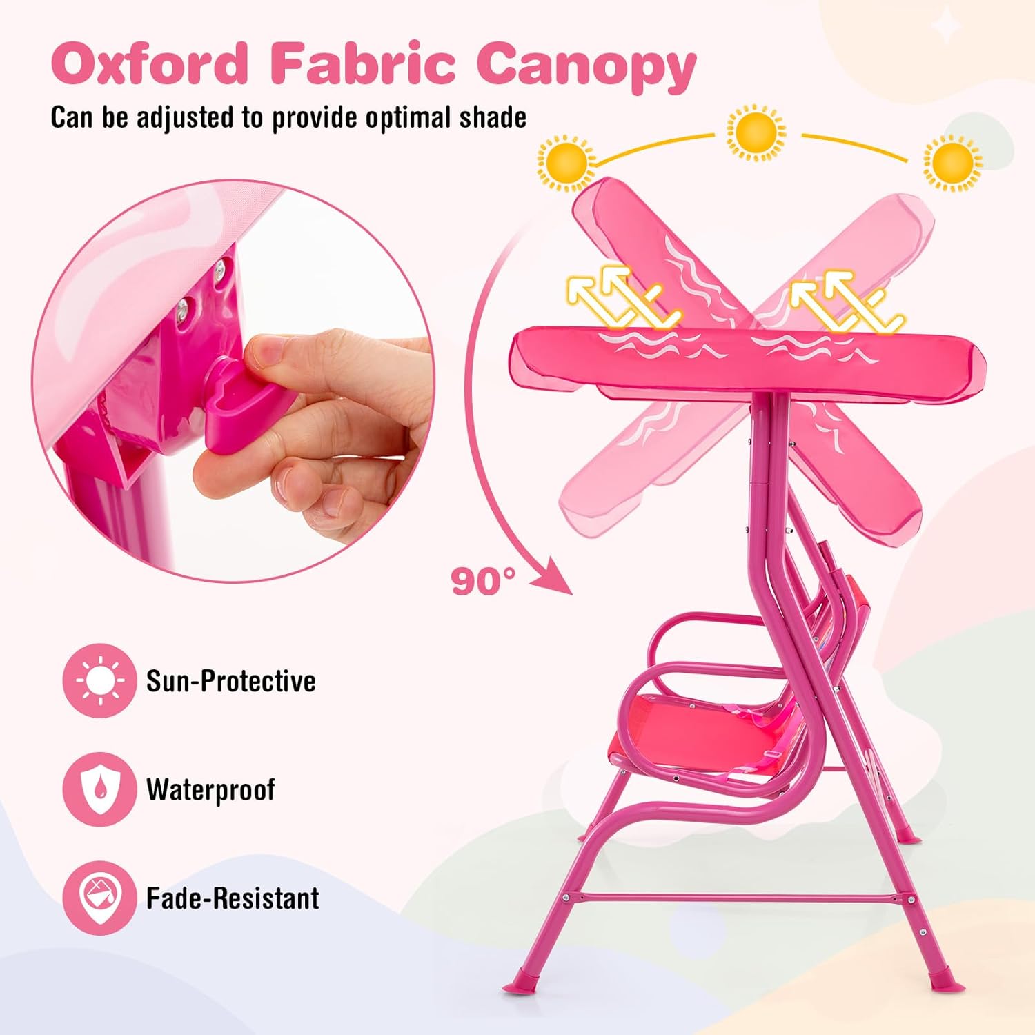 Kids 2 Seat Swing Chair Pink Canopy Safety Belts