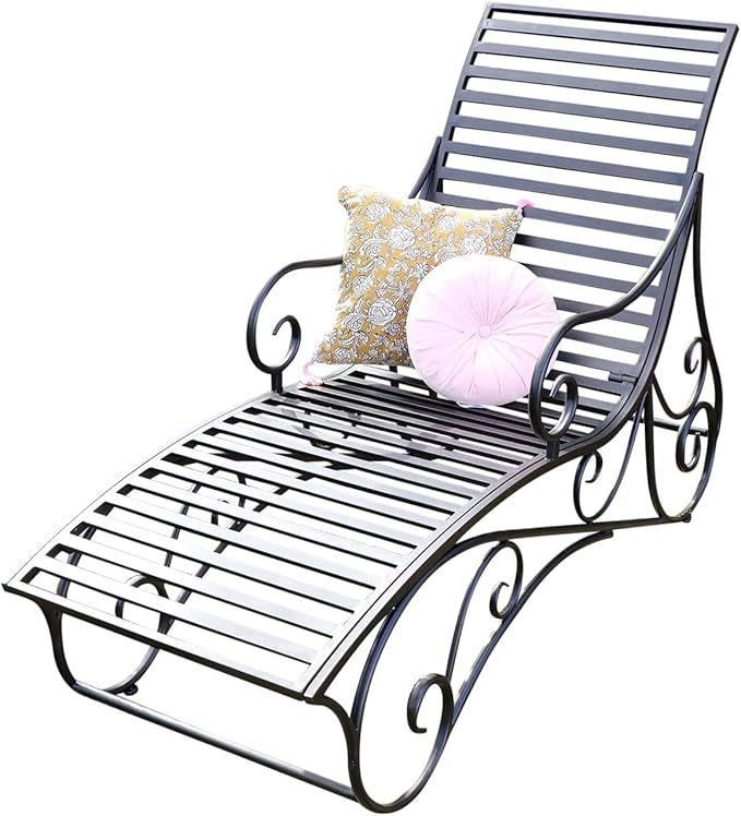 Ornate Metal Garden Sun Lounger Black Gold Vintage Style