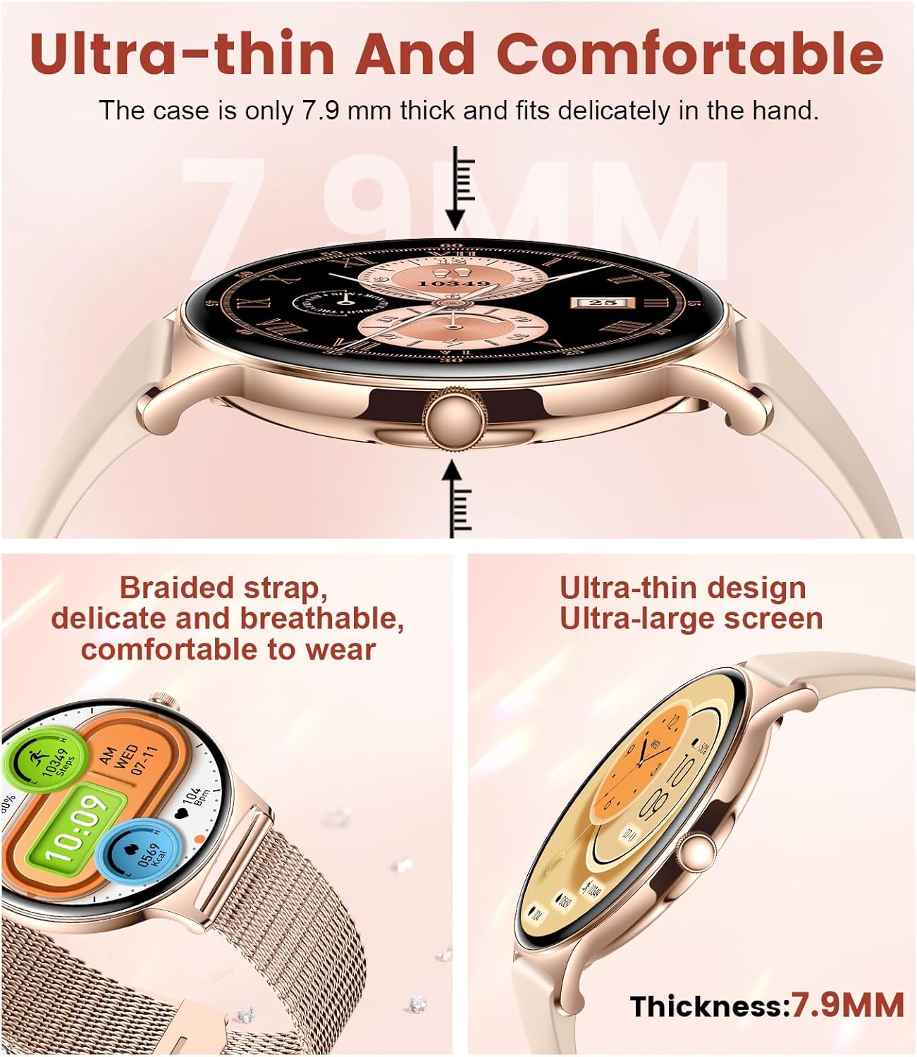 Rose Gold Women AMOLED Smart Watch 110 Sports