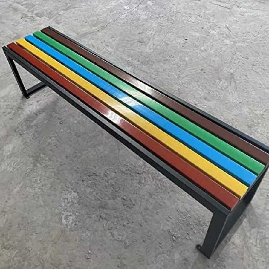 Metal Garden Bench 100cm Outdoor Patio Seat Faux Wood Backless