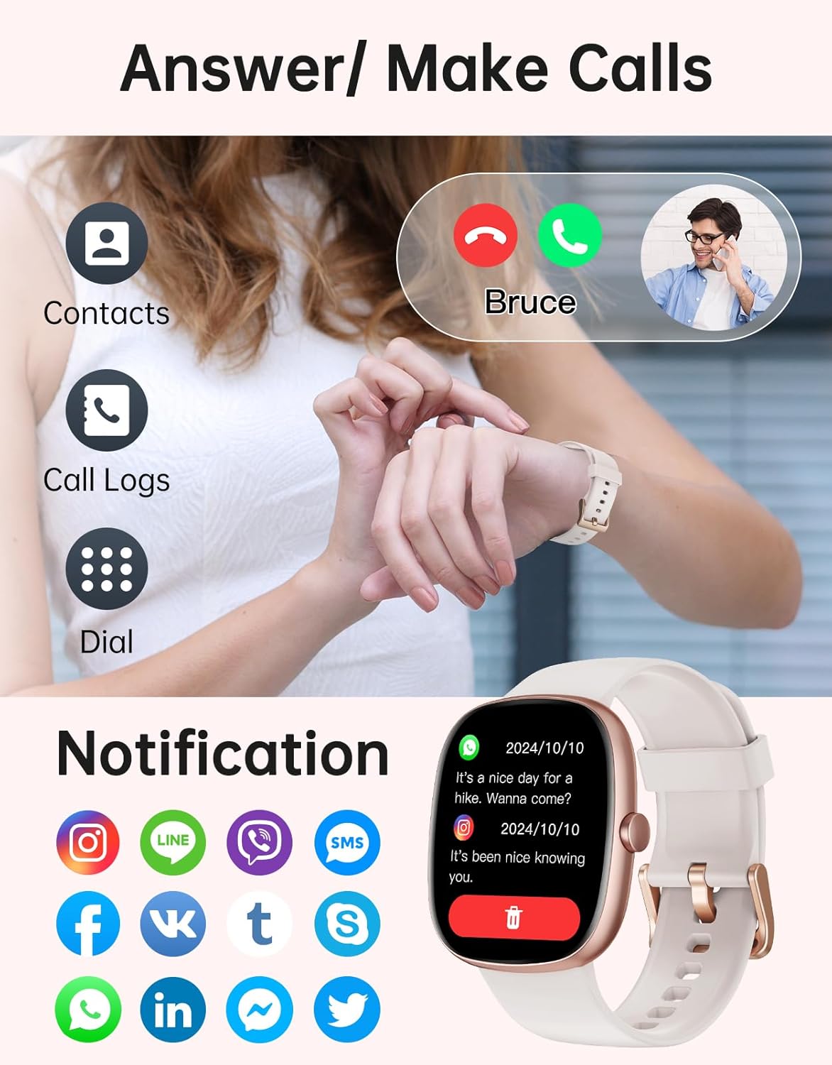 Women Smart Watch Bluetooth Call 100 Sports Fitness Tracker
