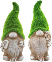 Garden Gnome Mossy Hat Stone Effect Statue Outdoor Decor 18cm