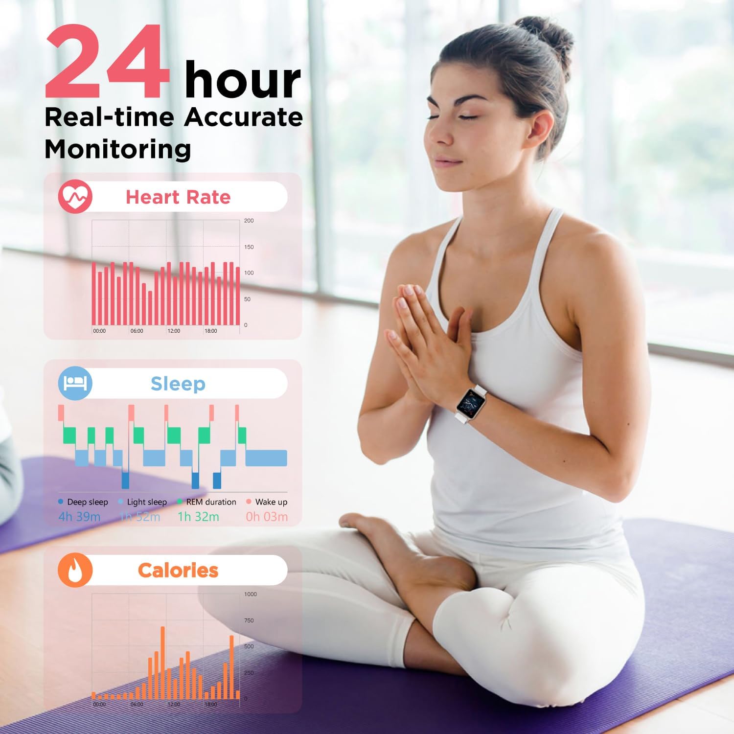 Rose Gold Smart Watch Health Fitness Tracker 10 Day Battery