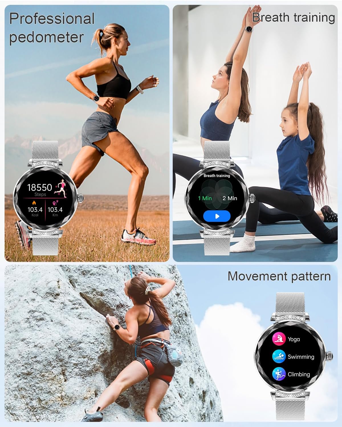 Womens AMOLED Smart Watch Bluetooth Call Fitness Tracker Silver