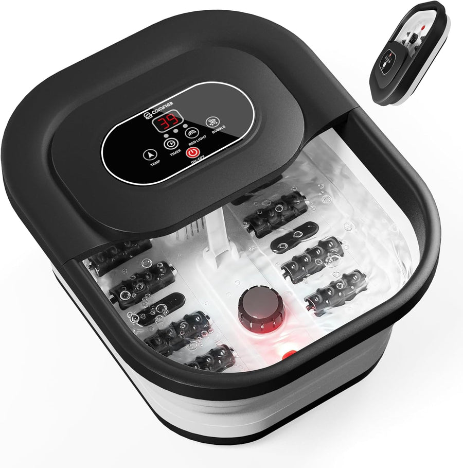 Foldable Foot Spa Massager Heat Bubble Vibration Rollers Timer