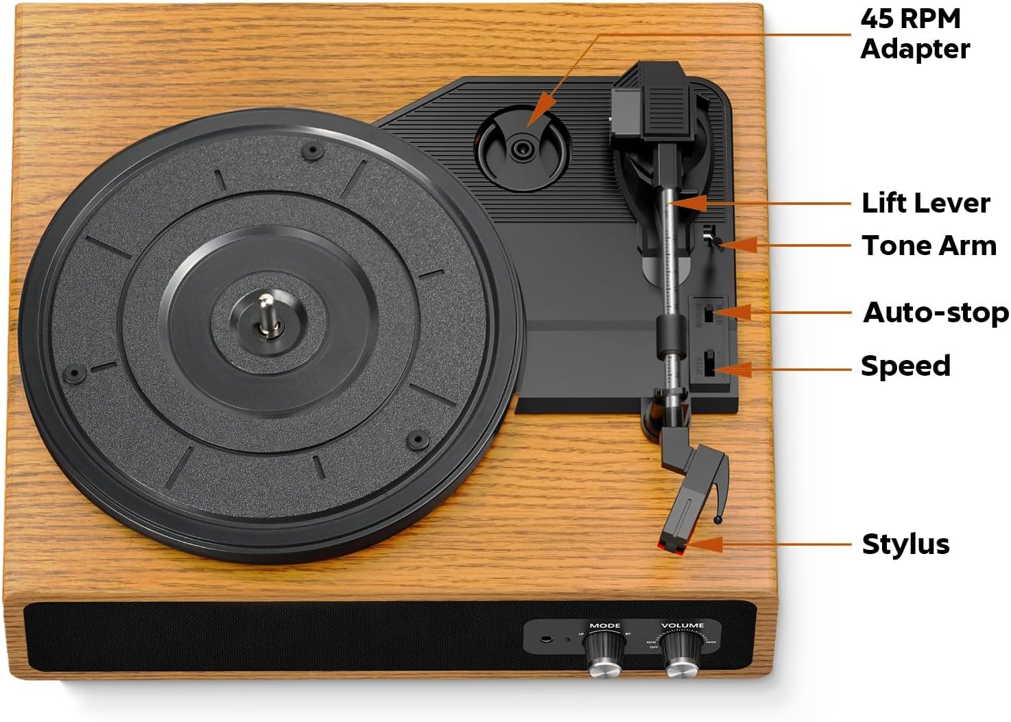 3-Speed Belt-Drive Vinyl Record Player with Bluetooth & Built-In Speakers