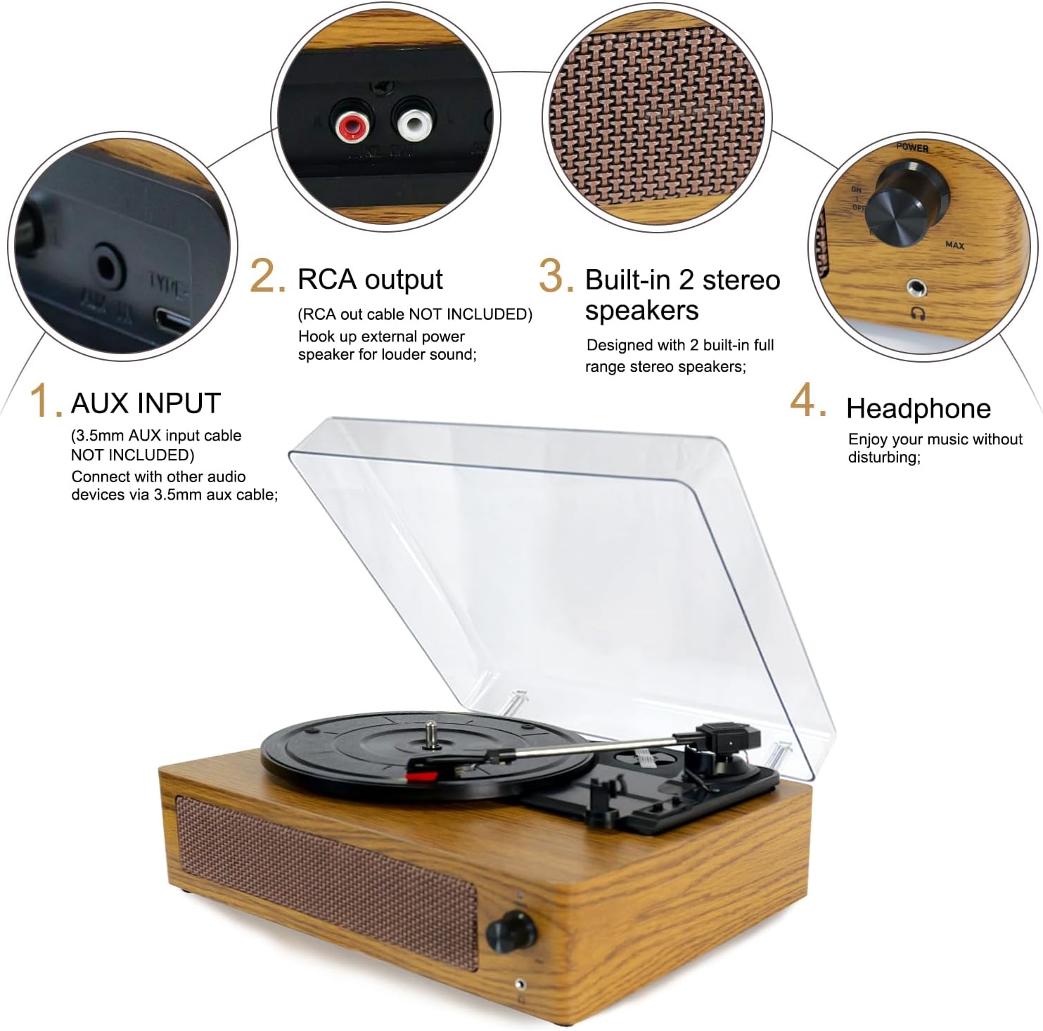 Bluetooth Vinyl Record Player Turntable 3-Speed with Built-in Speakers