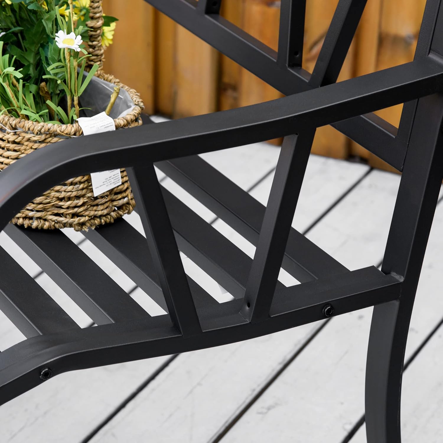 2 Seater Metal Garden Bench Outdoor Patio Loveseat Chair Black