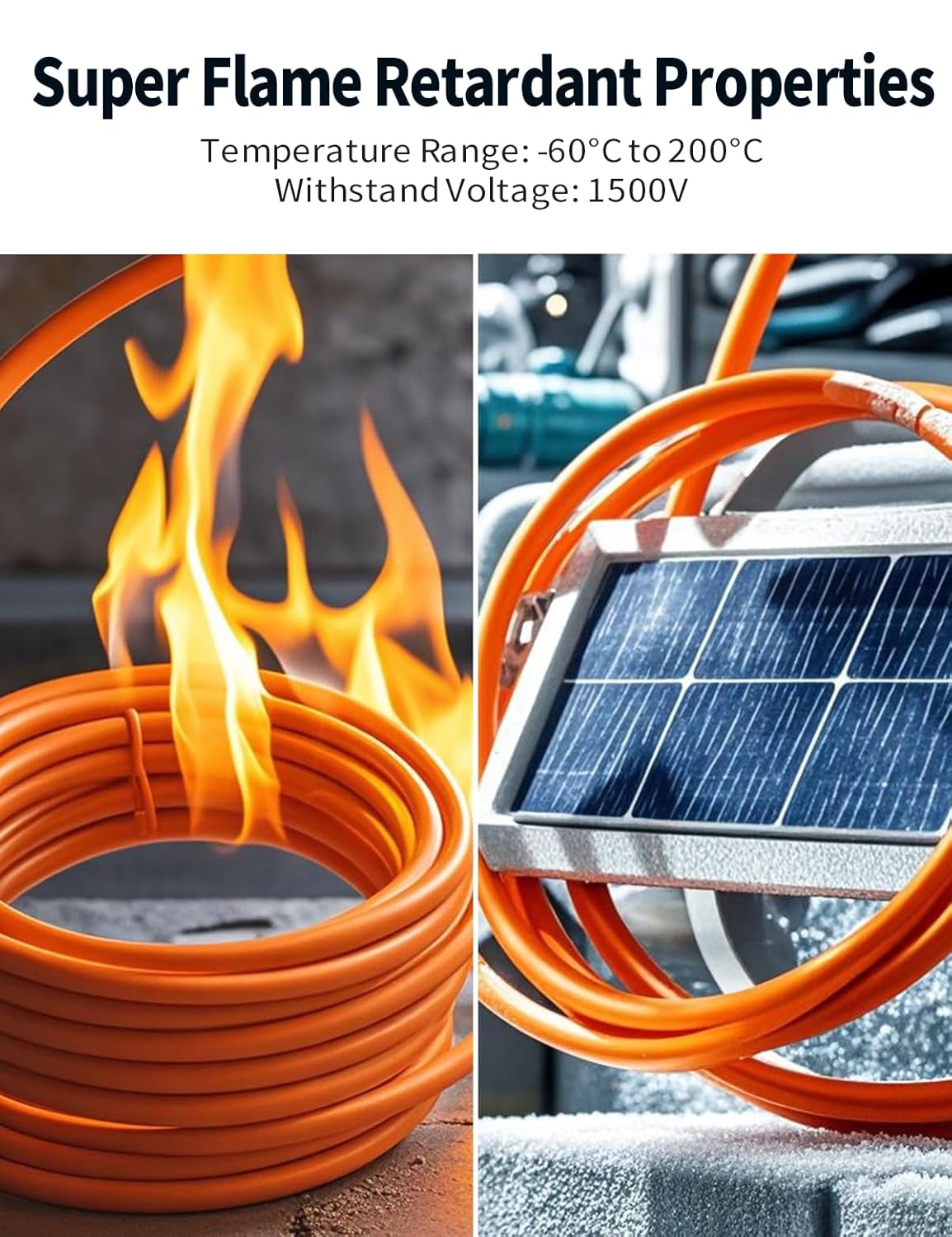 30FT 9M Solar Panel Extension Cable 10AWG Waterproof Orange