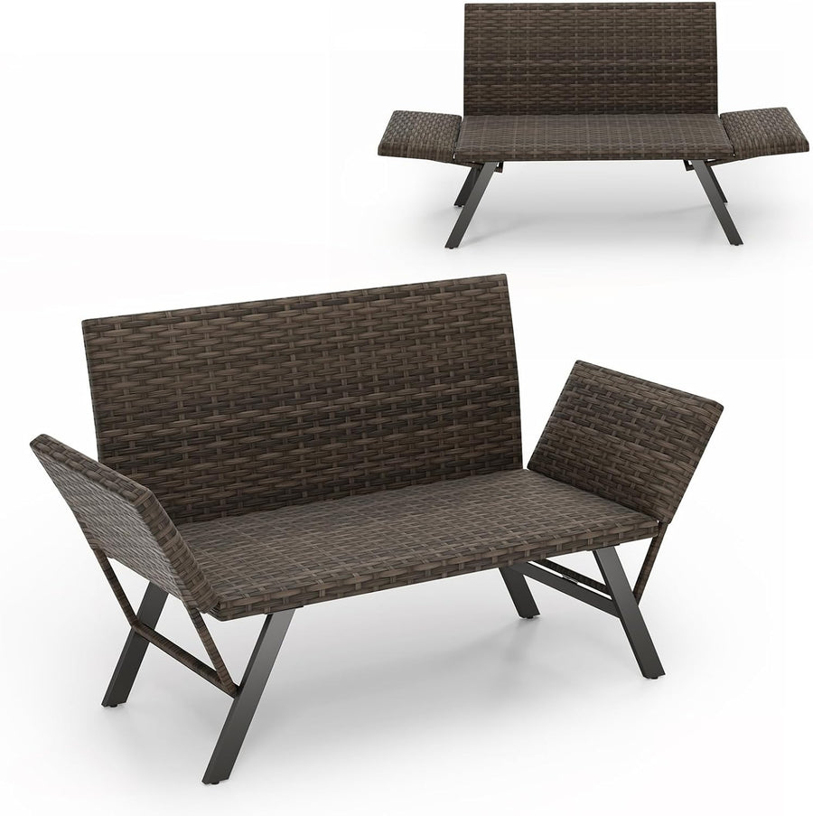 Convertible Rattan Sofa Bed Outdoor Daybed Grey