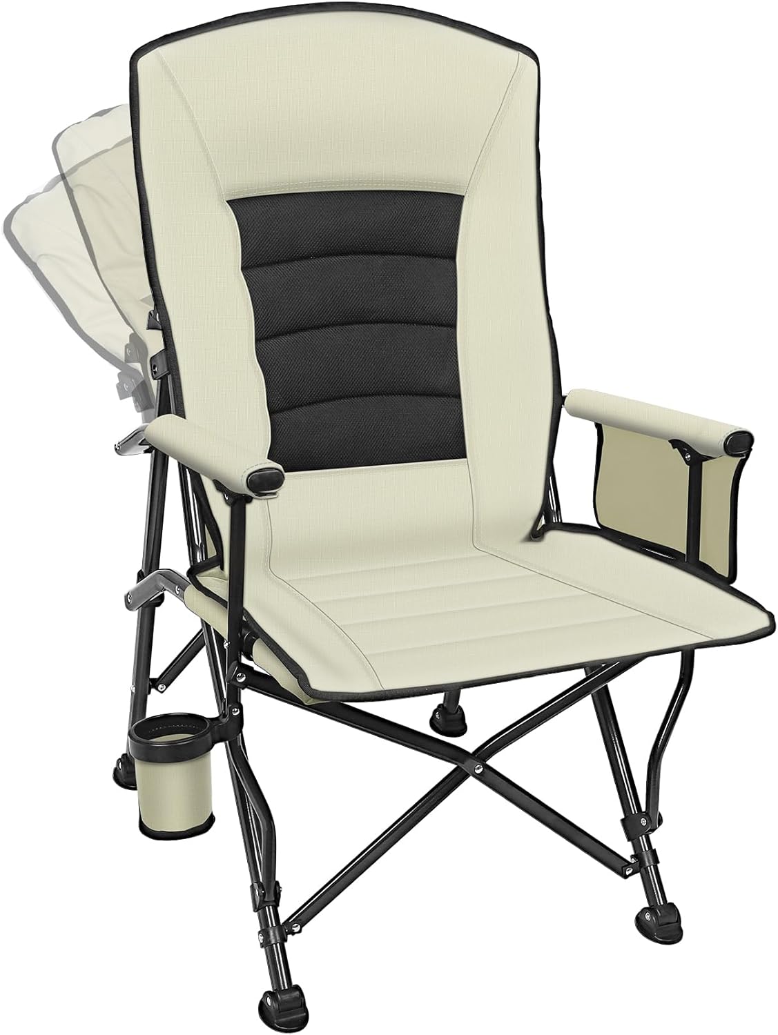 Adjustable Reclining Camping Chair with Lumbar Support Beige