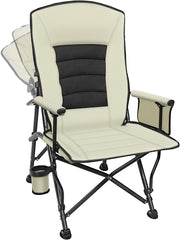 Adjustable Reclining Camping Chair with Lumbar Support Beige