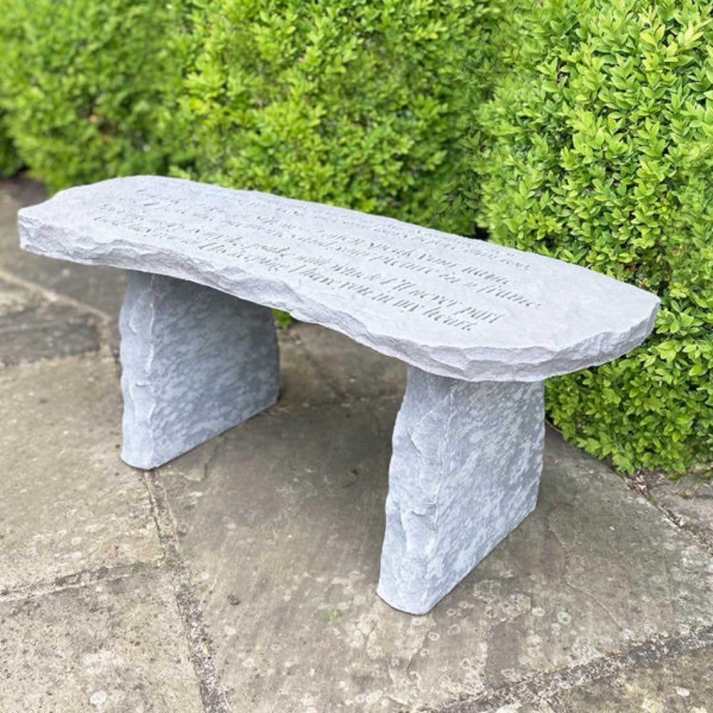 Memorial Garden Bench Cast Stone Engraved Outdoor Seat