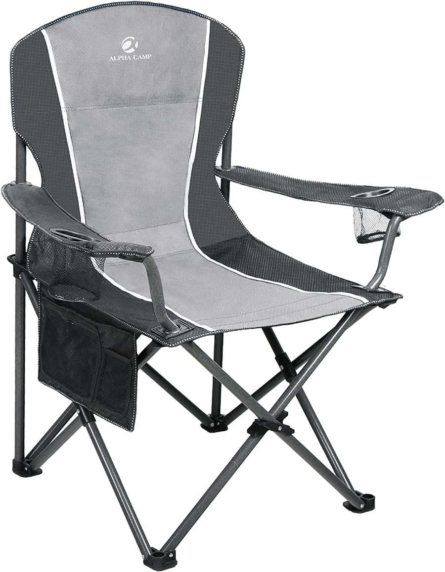 Oversized Camping Chair 160kg Heavy Duty Black Grey