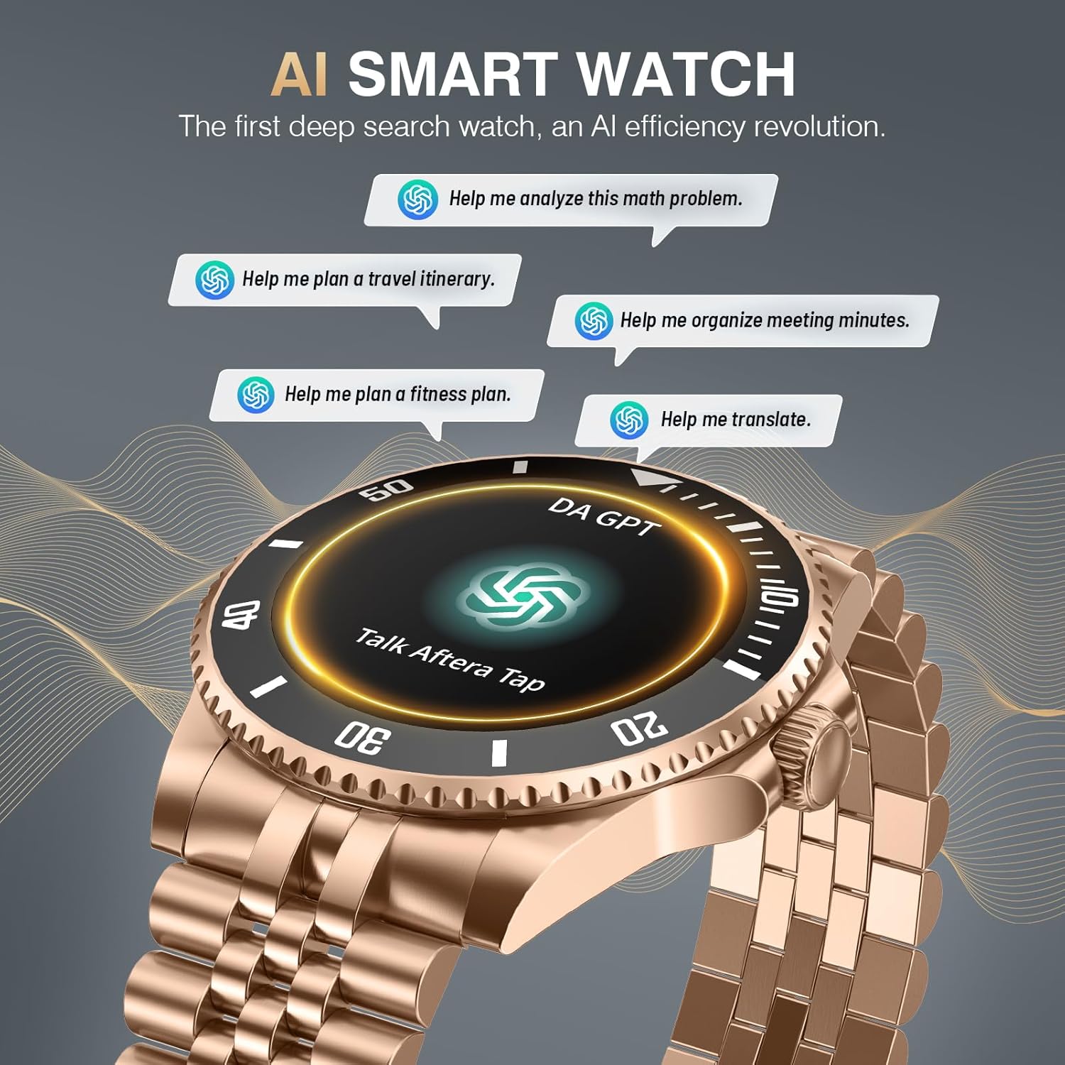 Gold Mens Smart Watch AI Call Fitness Tracker