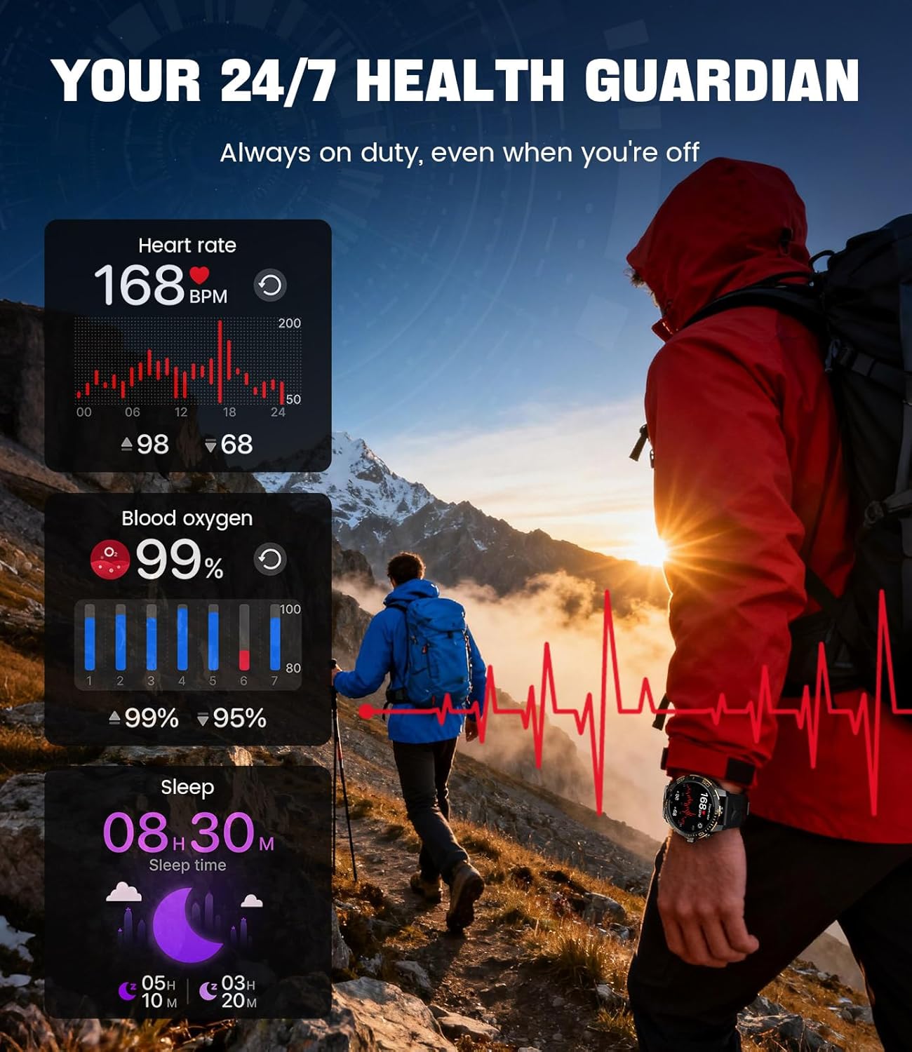 Mens AMOLED Smart Watch Call LED Flash 110 Sports