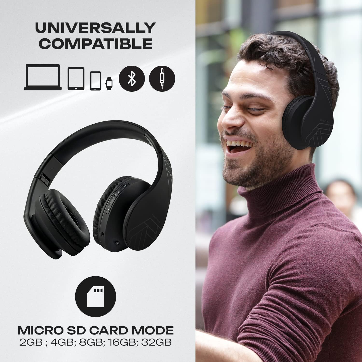 Wireless Over Ear Bluetooth Headphones Foldable With Mic FM TF