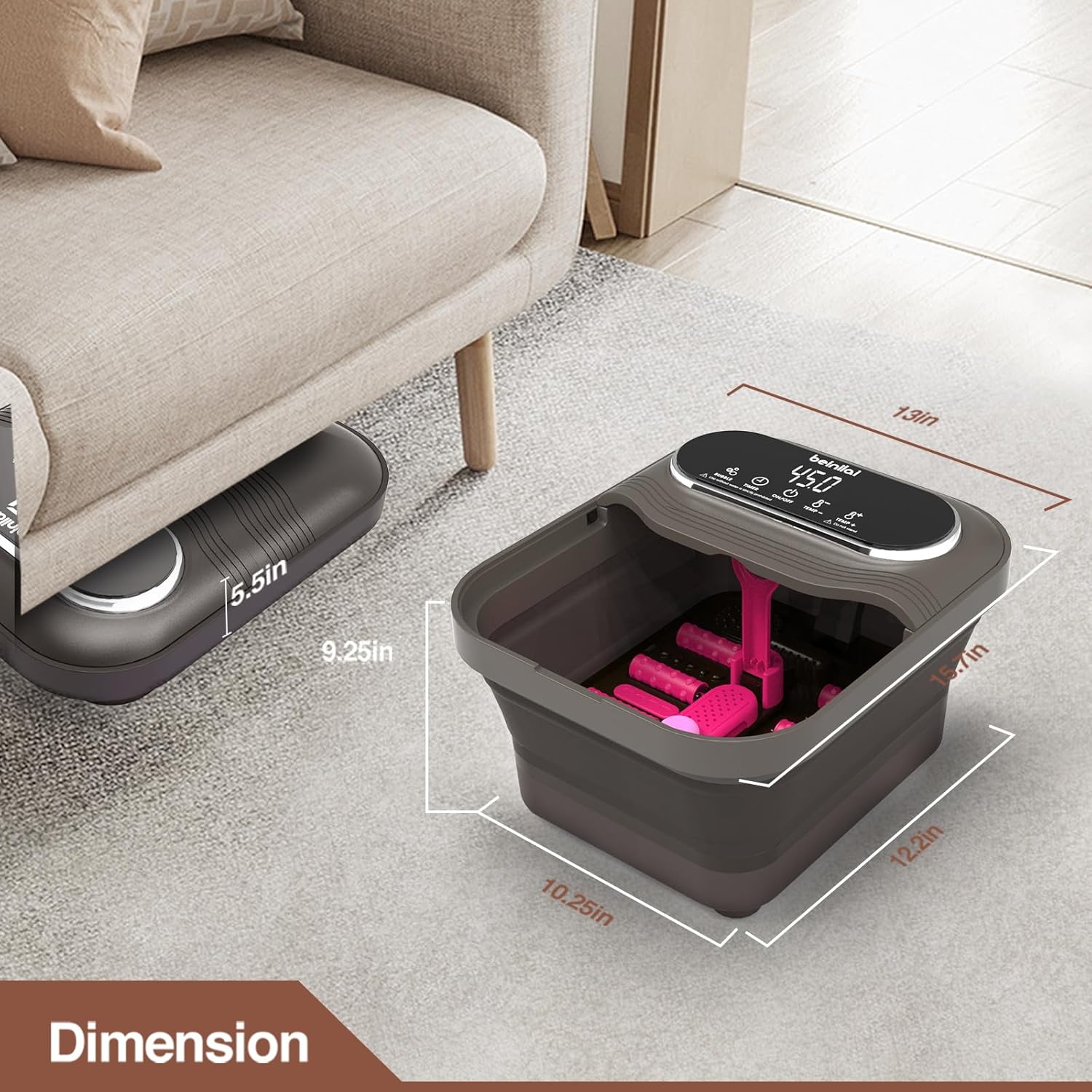 Collapsible Foot Spa Massager Heat Bubble Roller Bath Temp Control