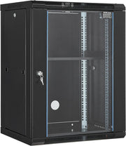 15U Wall Mount Server Cabinet Glass Door on Wheels 18 Inch