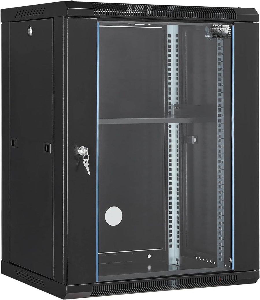 15U Wall Mount Server Cabinet Glass Door on Wheels 18 Inch
