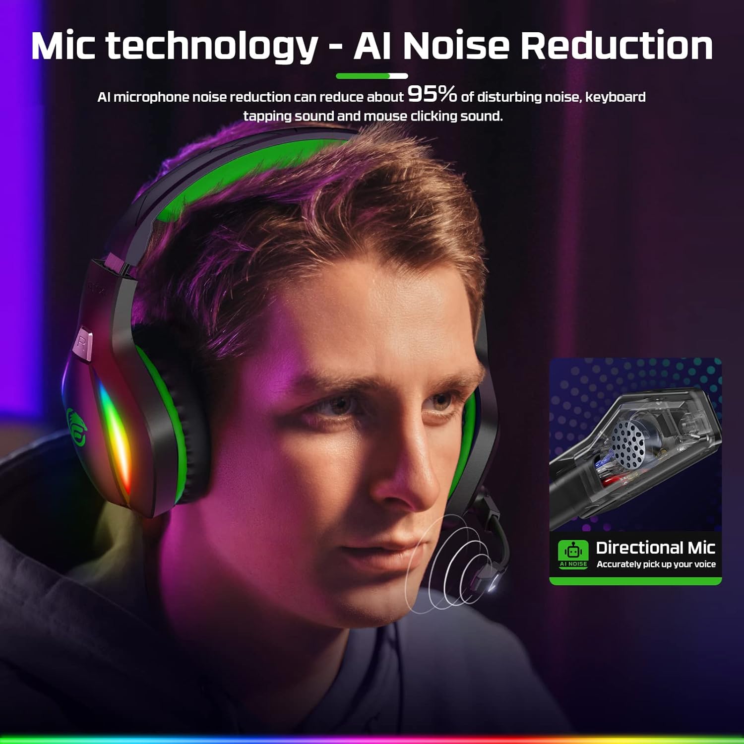 Gaming Headset with Mic 50mm Drivers RGB 3.5mm for PS5 PC Xbox