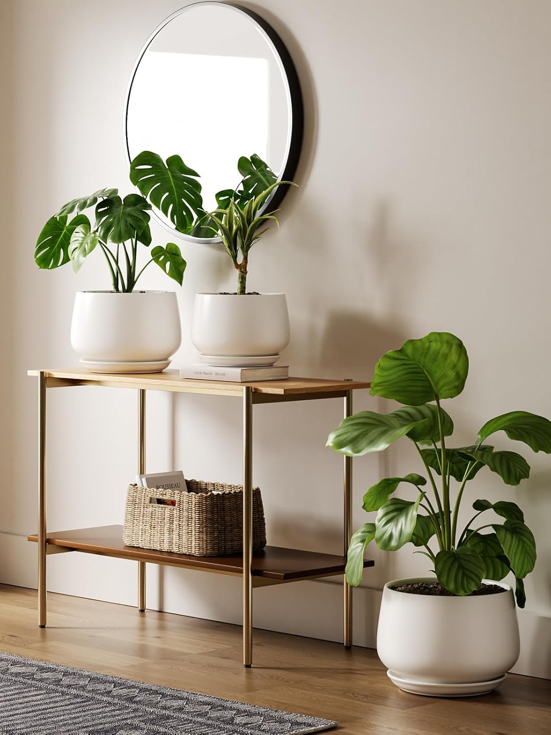 30cm White Ceramic Plant Pot Large Planter with Drainage Saucer