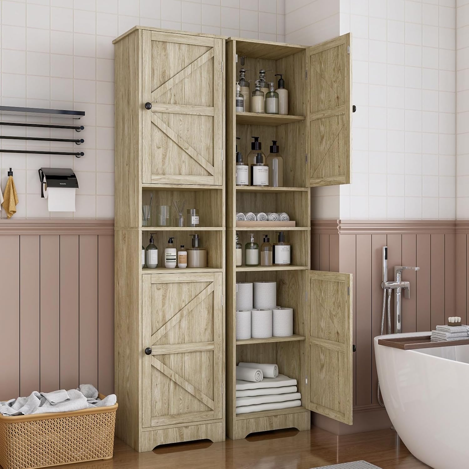 Tall Bathroom Storage Cabinet Slim Adjustable Shelf Grey