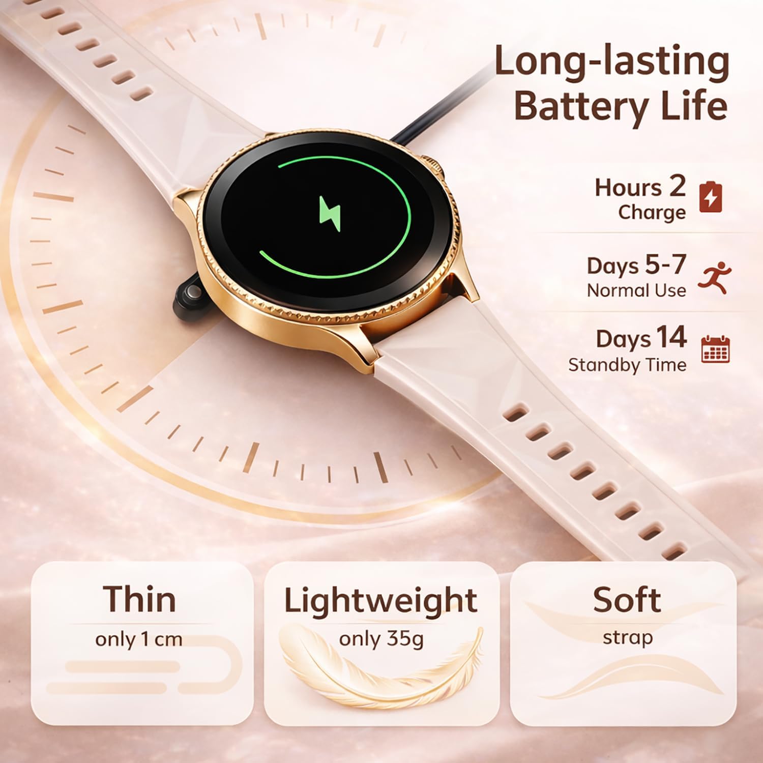 Rose Gold Womens Smart Watch Bluetooth Call Fitness