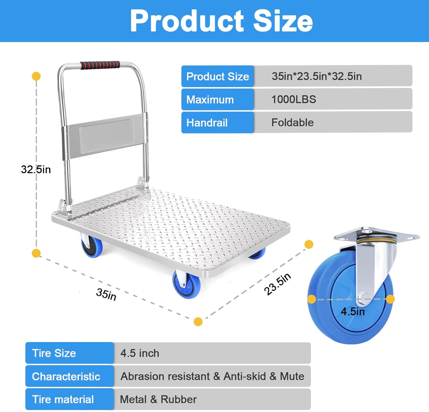 150KG Folding Platform Trolley Hand Truck Silver Cart