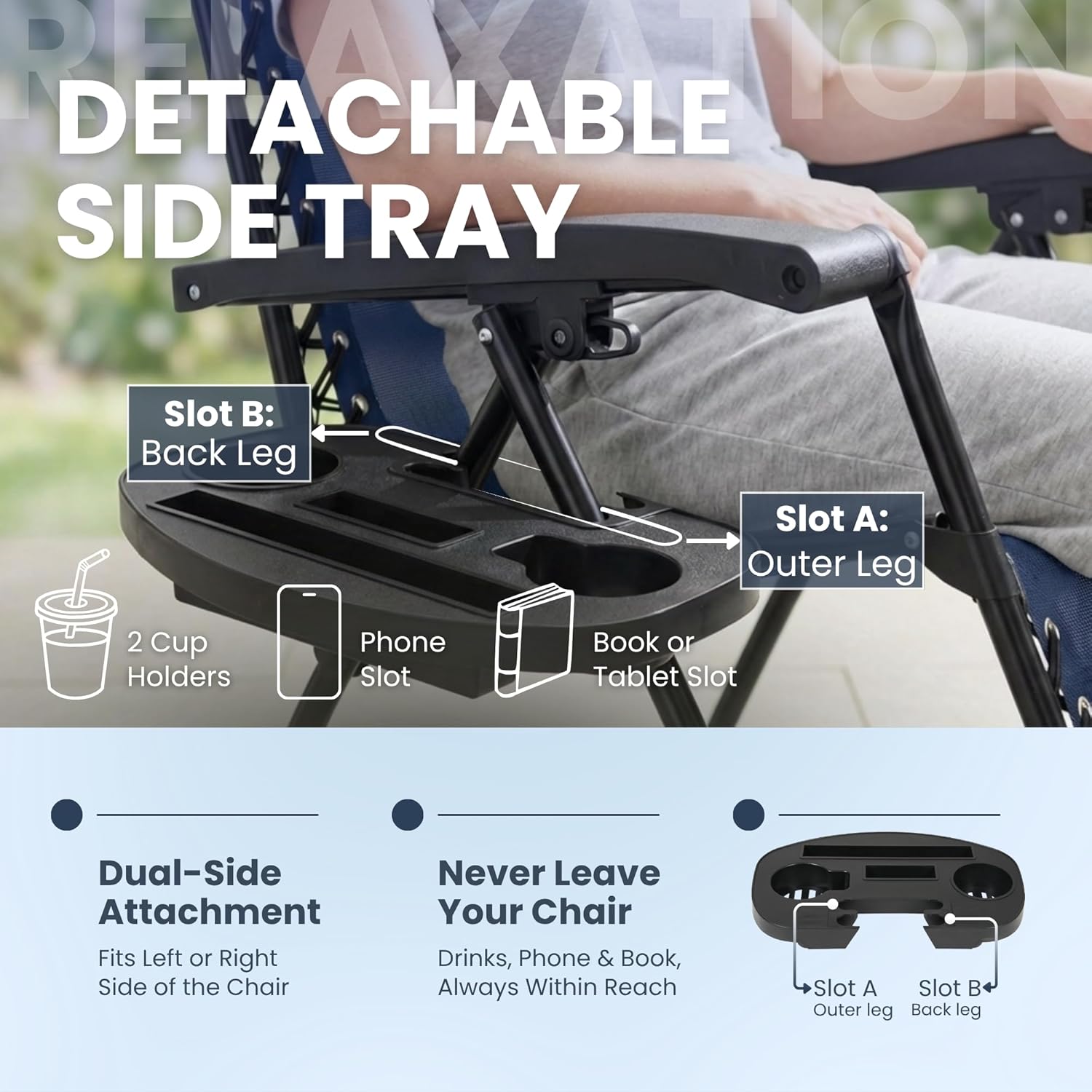 Zero Gravity Chairs Set of 2 Navy Reclining Sun Loungers
