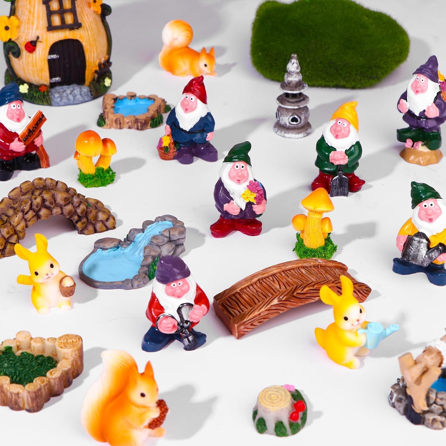22pcs Mini Fairy Garden Kit Gnome Resin Figurines DIY Decor Set