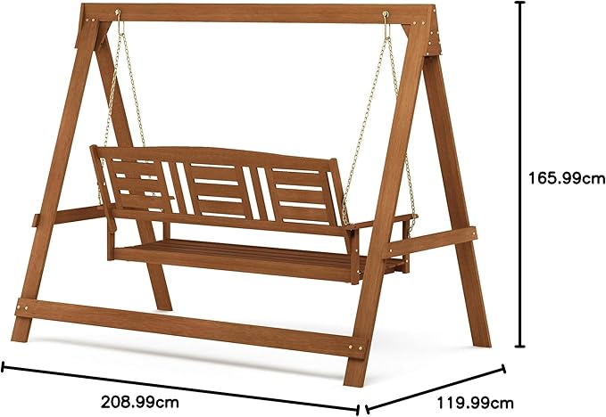 3 Seater Wooden Garden Swing with Stand Natural Patio