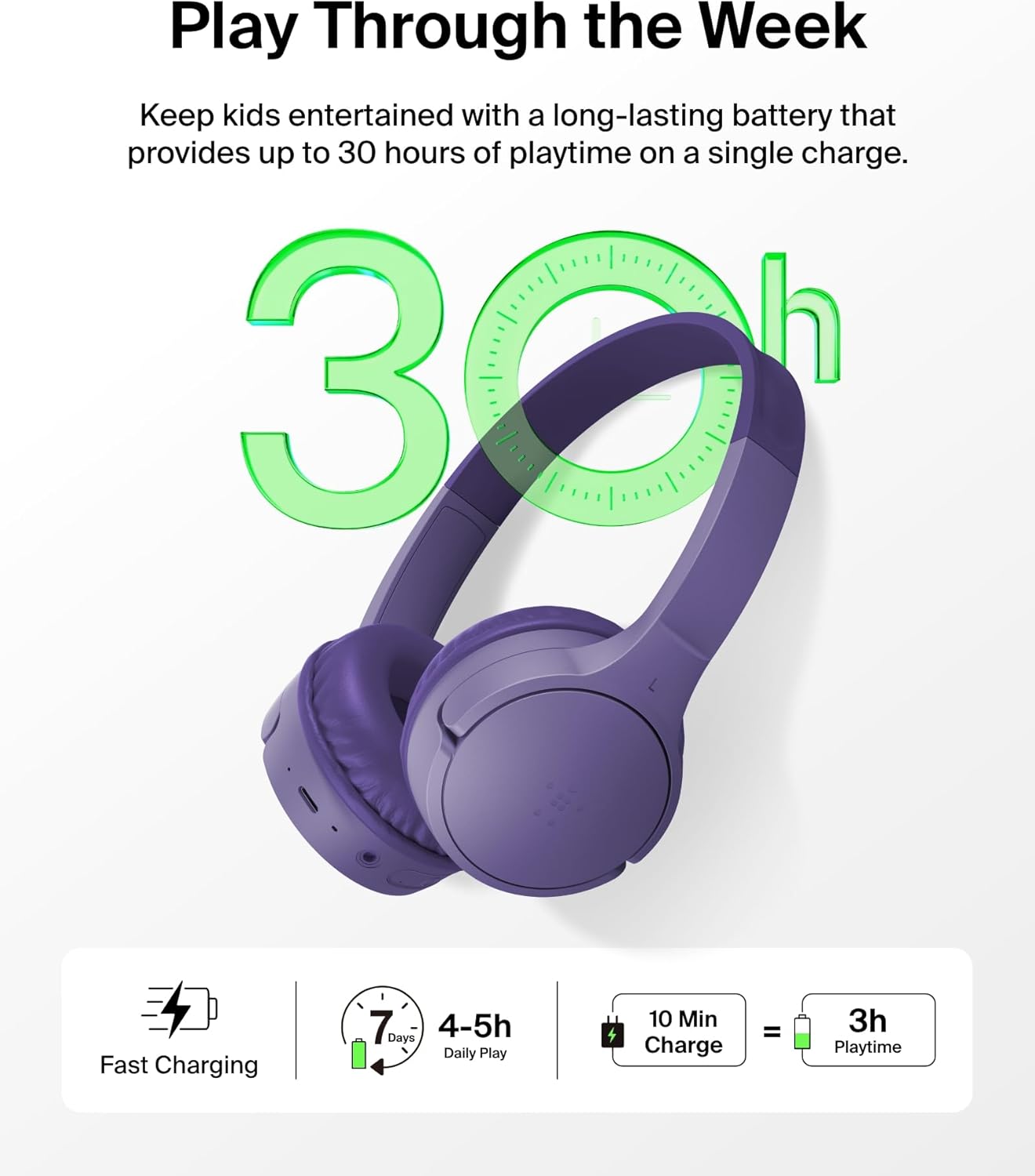 Kids Wireless Bluetooth Headphones Safe Volume 30 Hour Battery