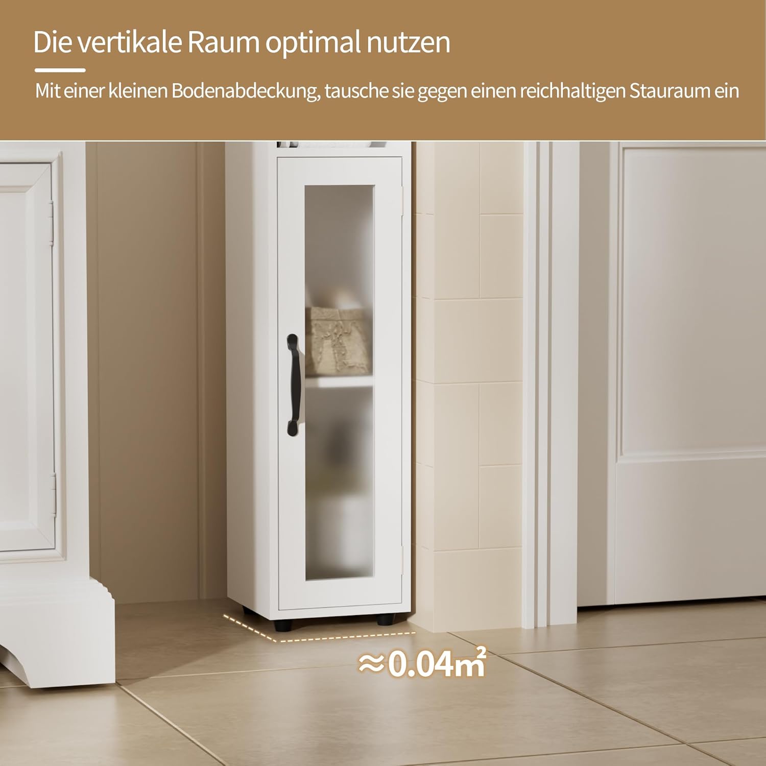 Tall Slim Bathroom Cabinet Frosted Glass Door White 180cm
