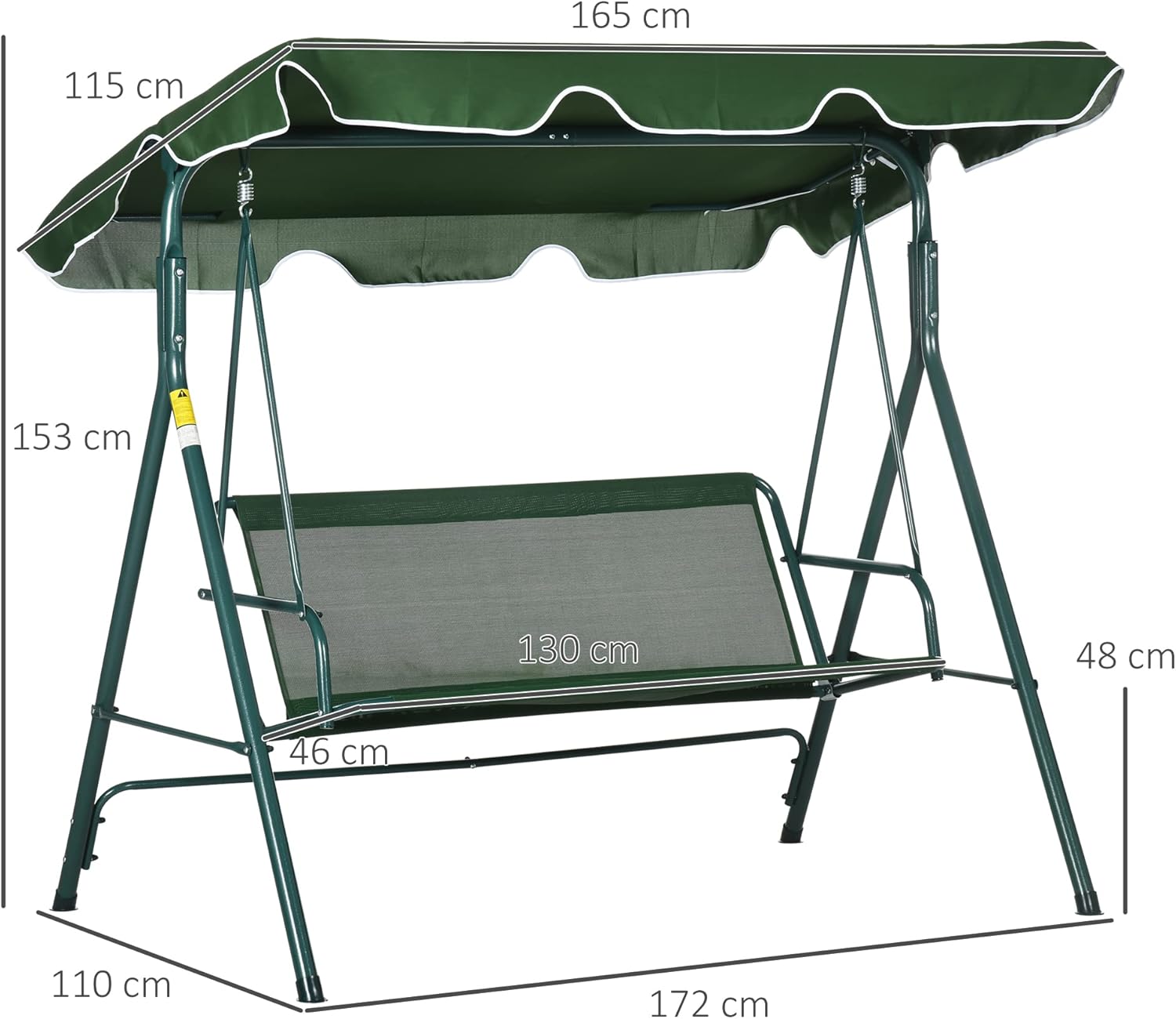 3 Seater Garden Swing Chair with Canopy Cushion Green