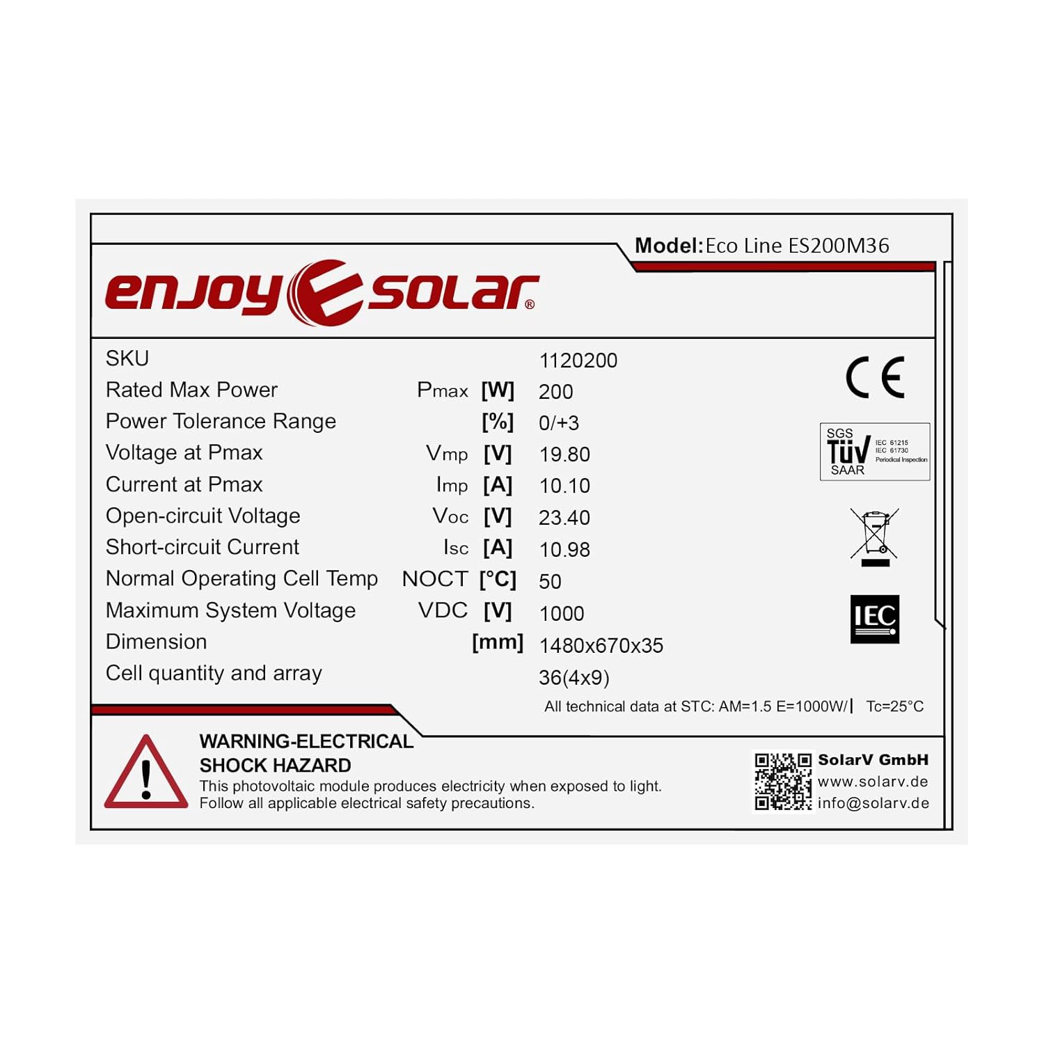 200W Monocrystalline Solar Panel PERC Cell Black Frame