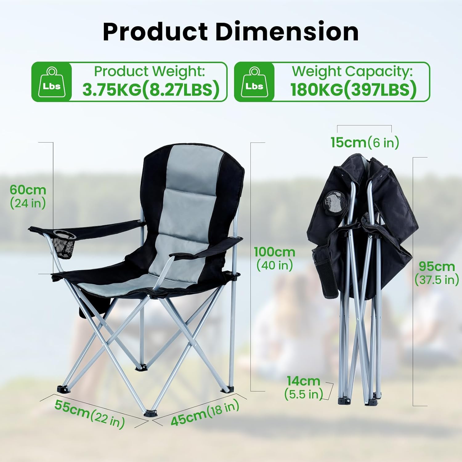 Heated Folding Camping Chair 180kg 3 Heat Levels Cup Holder